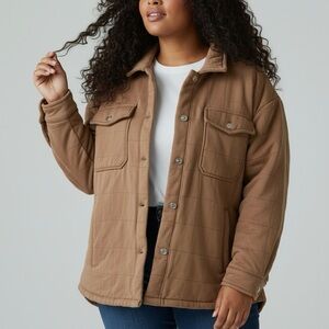 Davi & Dani Women Mocha Mineral Wash Quilted Pockets Shacket Jacket 2XL